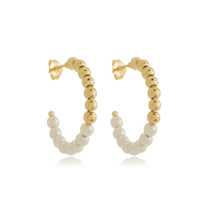 Beaded Pearl Hoops Gold
