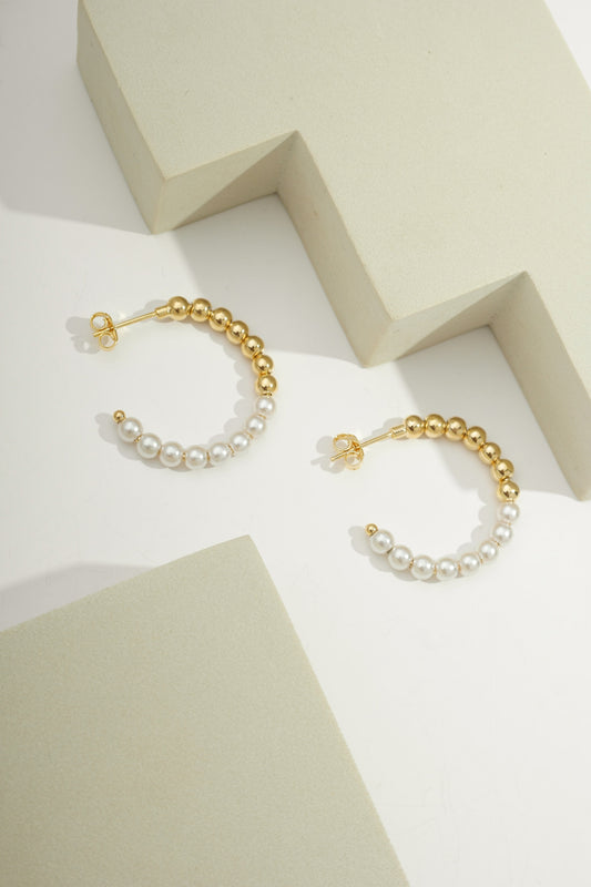 Beaded Pearl Hoops Gold
