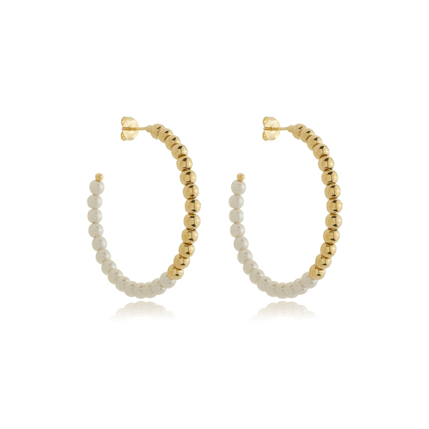 Statement Beaded Pearl Hoops Gold