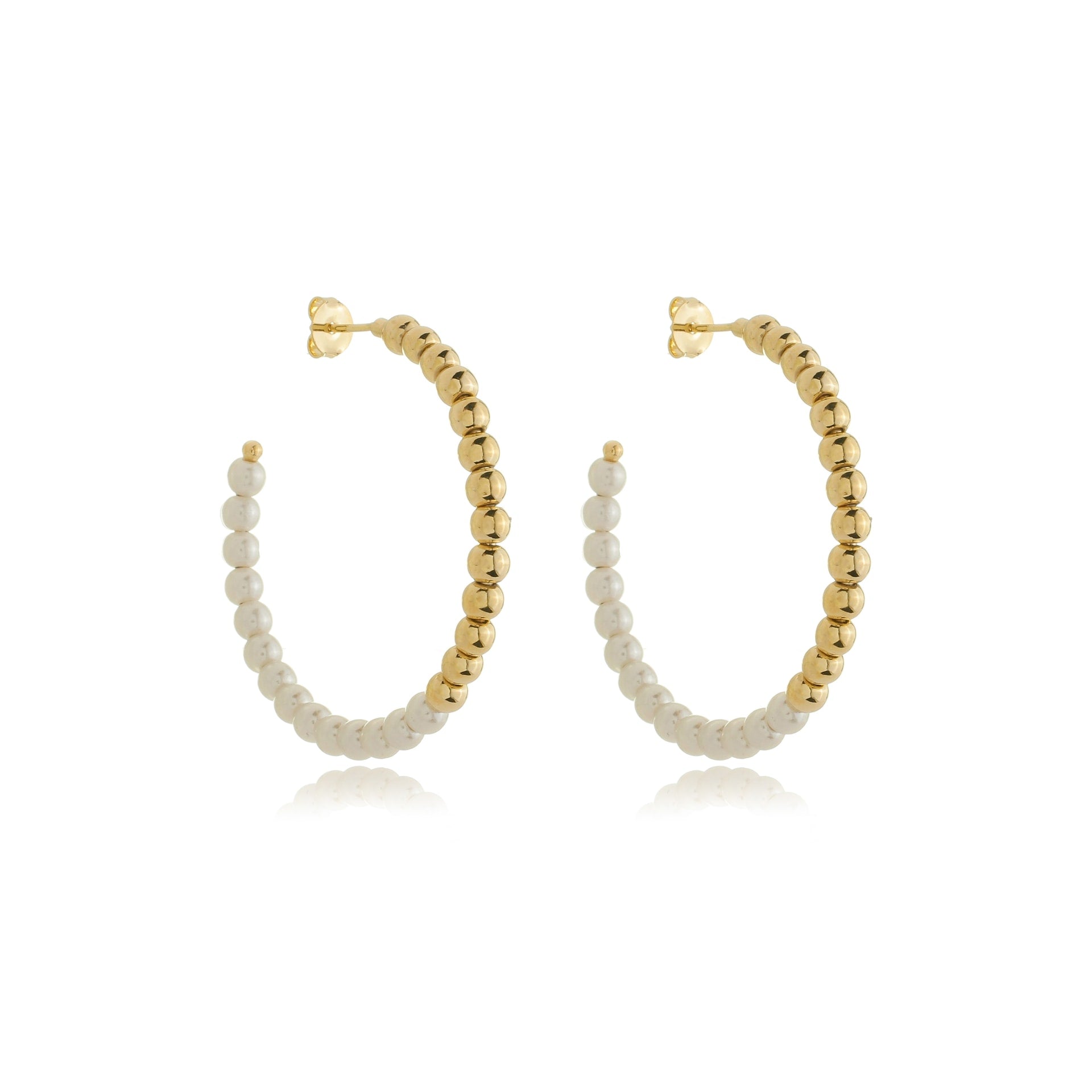 Statement Beaded Pearl Hoops Gold