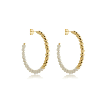 Statement Beaded Pearl Hoops Gold
