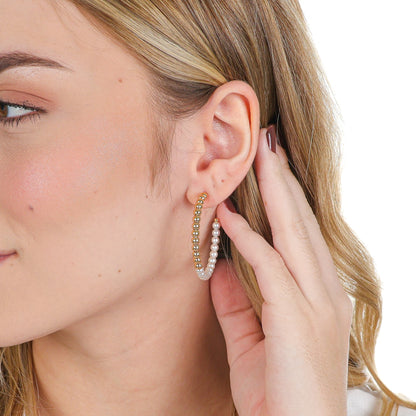 Statement Beaded Pearl Hoops Gold
