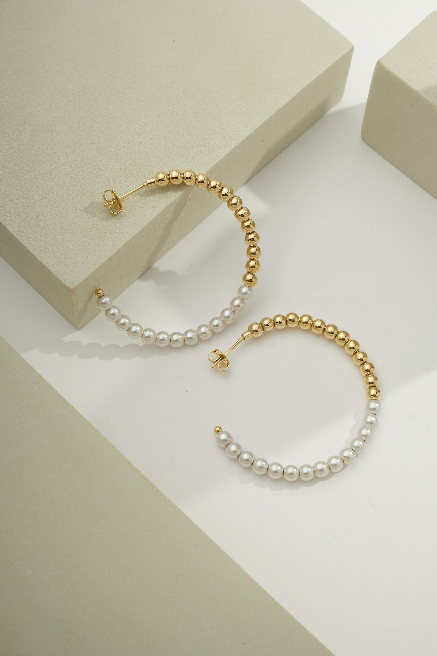 Statement Beaded Pearl Hoops Gold