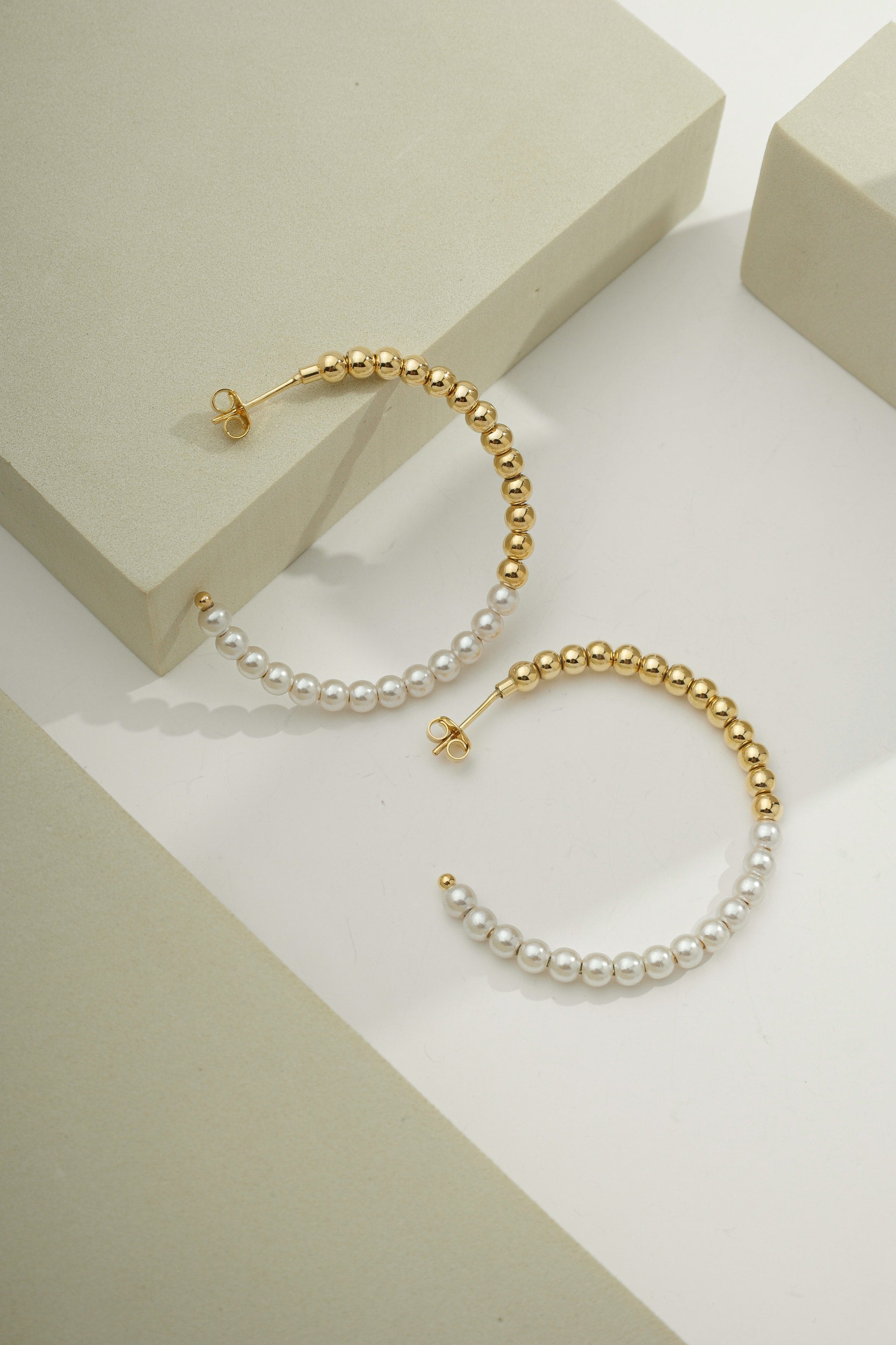 Statement Beaded Pearl Hoops Gold