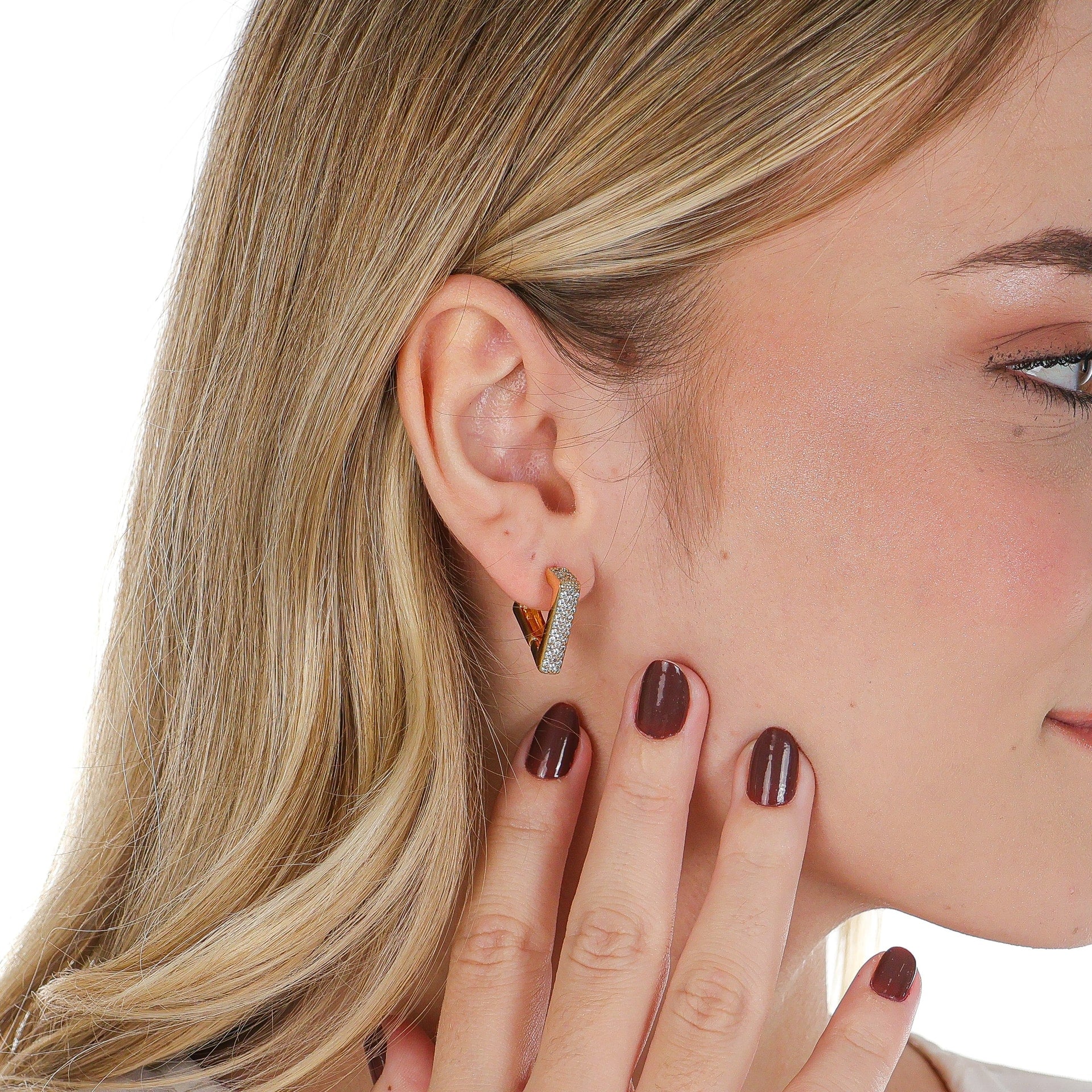V-Shaped Pavé Huggie Earrings