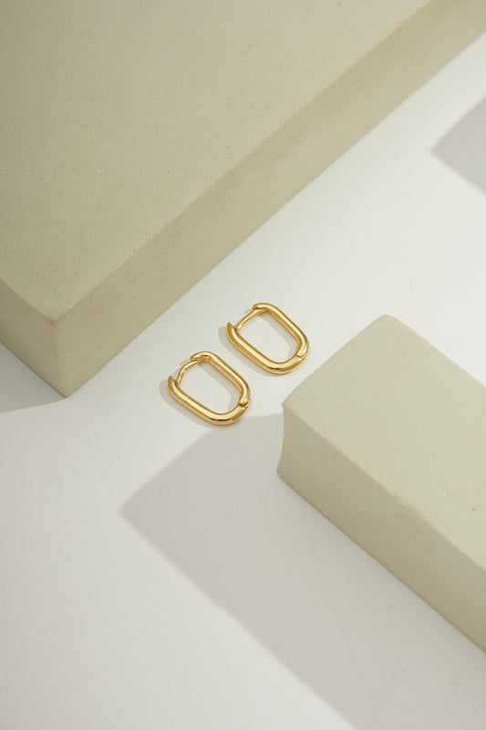 Sleek Rectangle Huggie Gold