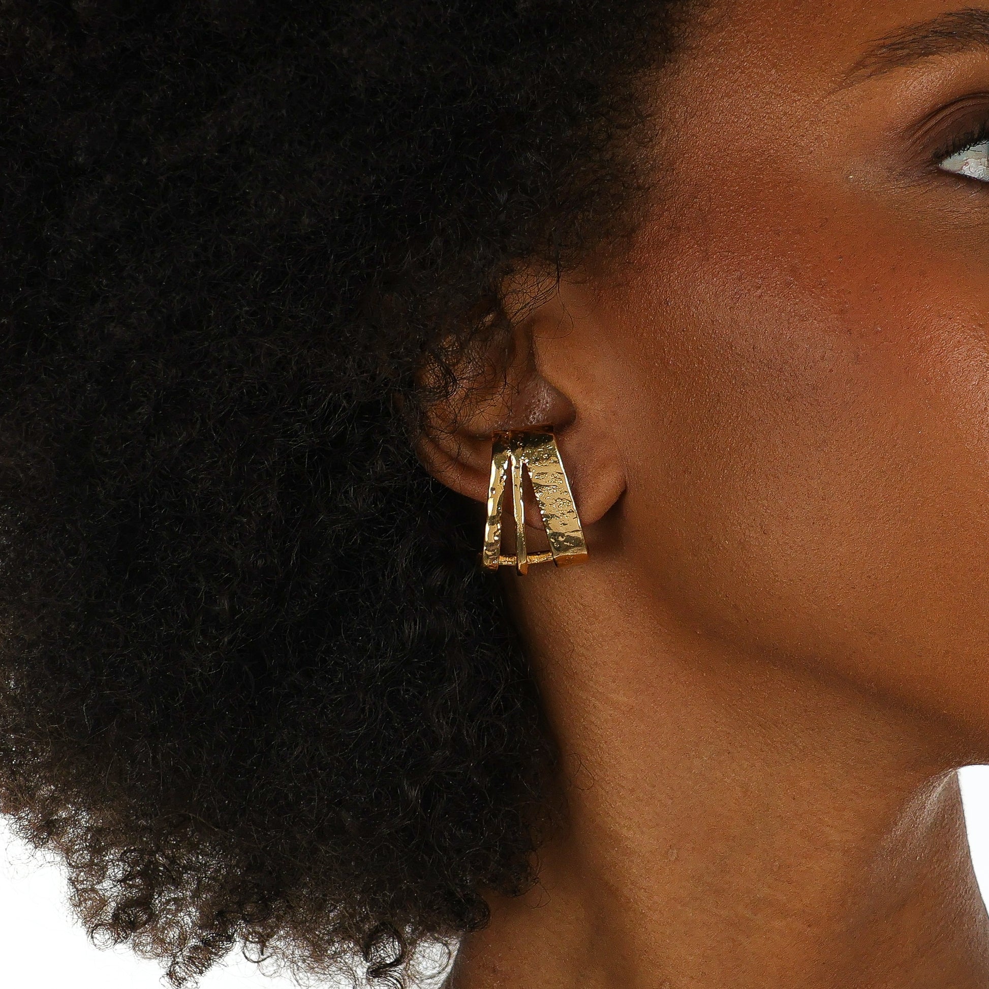 Hammered Statement Arc Earrings Gold
