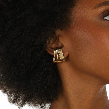 Hammered Statement Arc Earrings Gold