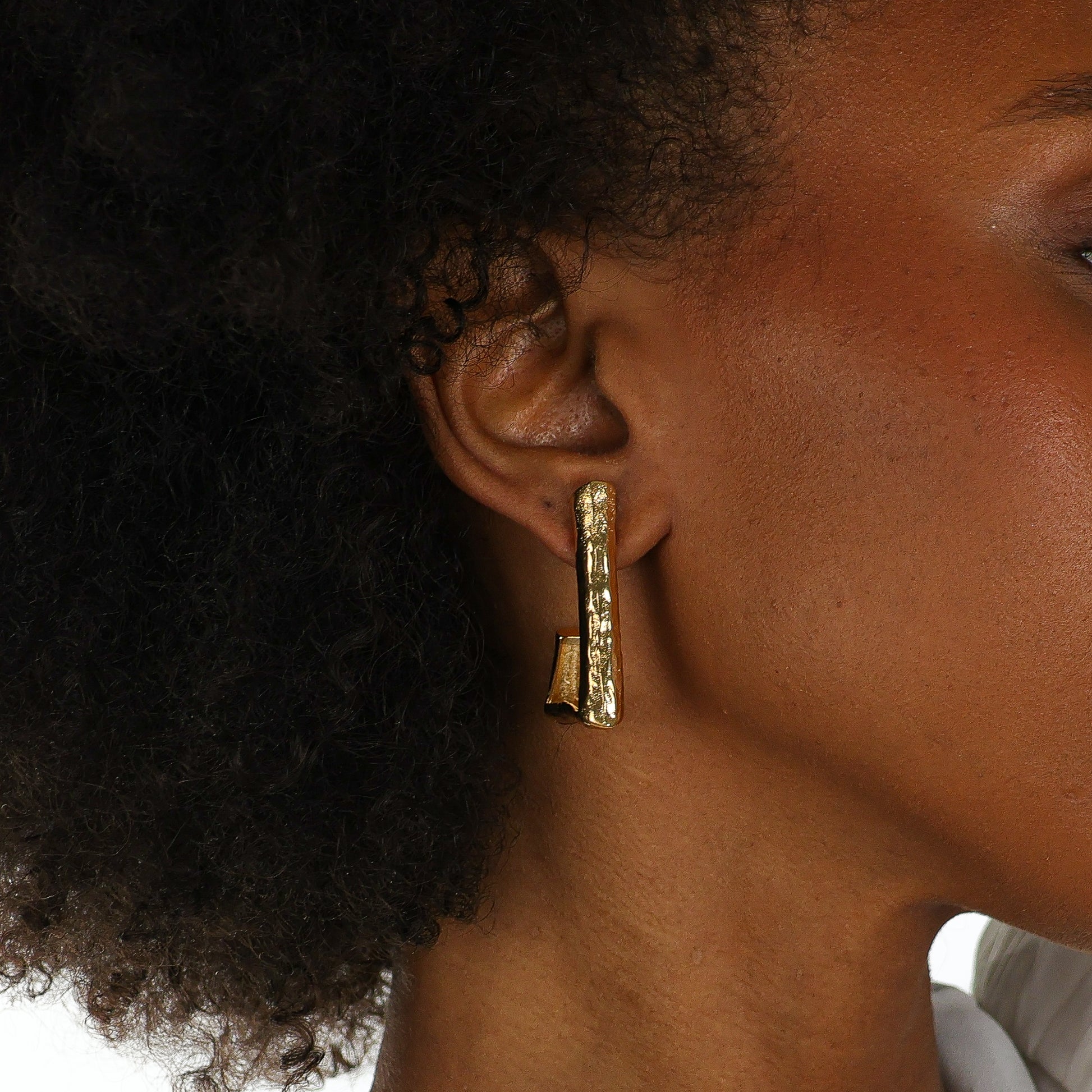 Hammered Freeform Triangle Hoops Gold
