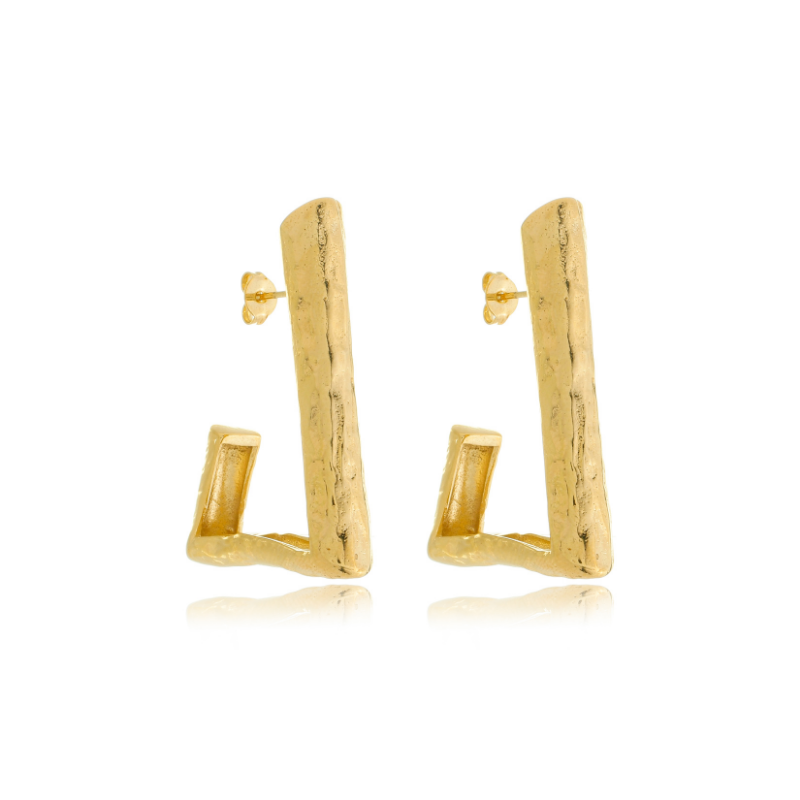 Hammered Freeform Triangle Hoops Gold