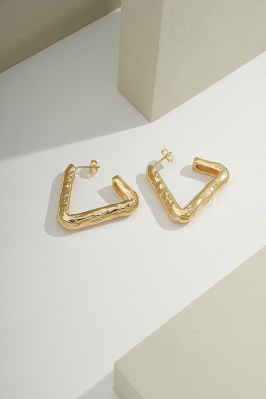 Hammered Triangular Hoops Gold