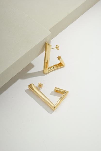 Freeform Triangle Hoops Gold