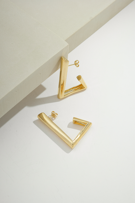 Freeform Triangle Hoops Gold