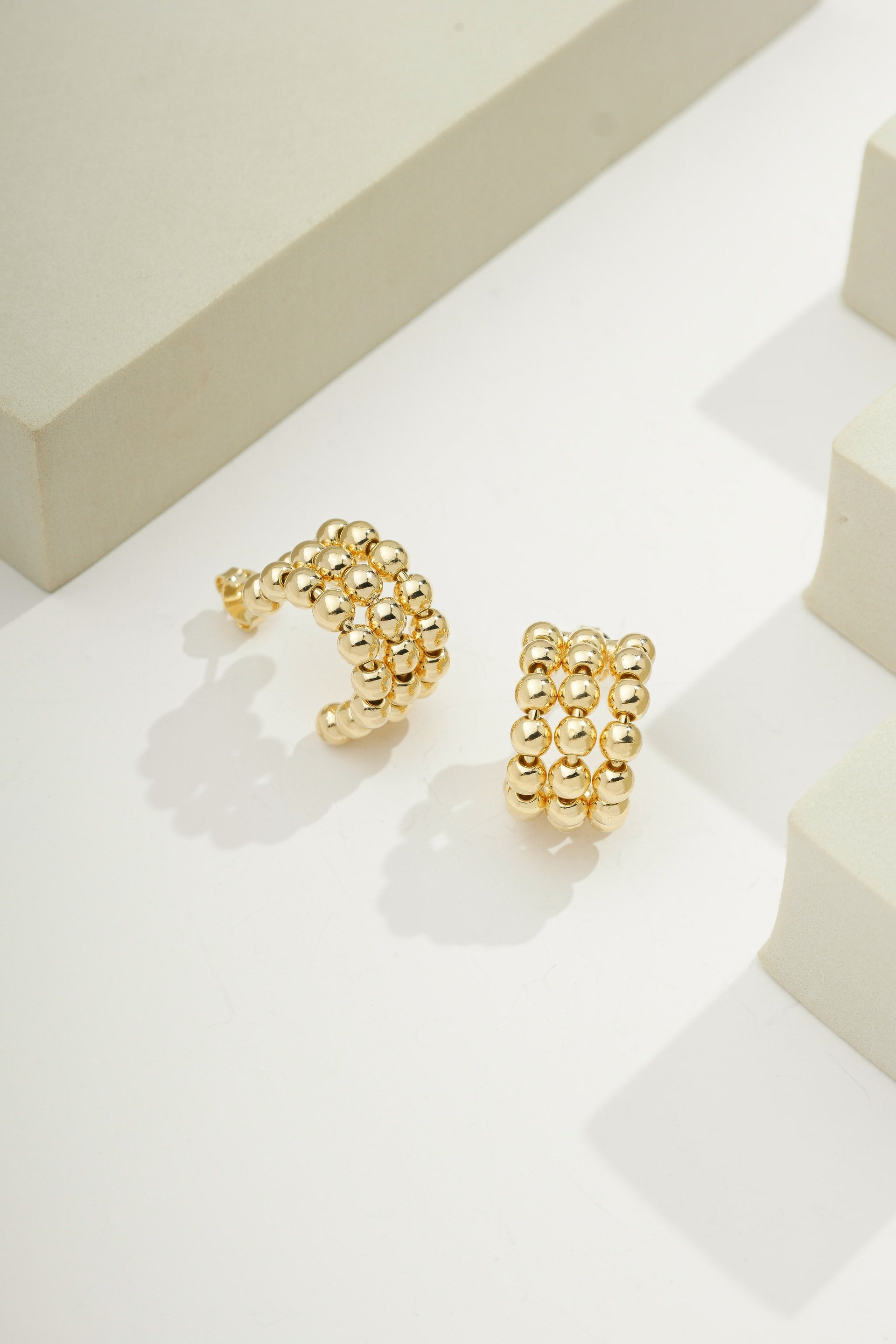 Tri-Bead Mini Hoops Gold