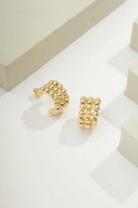 Tri-Bead Mini Hoops Gold