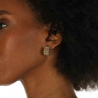 Tri-Bead Mini Hoops Gold