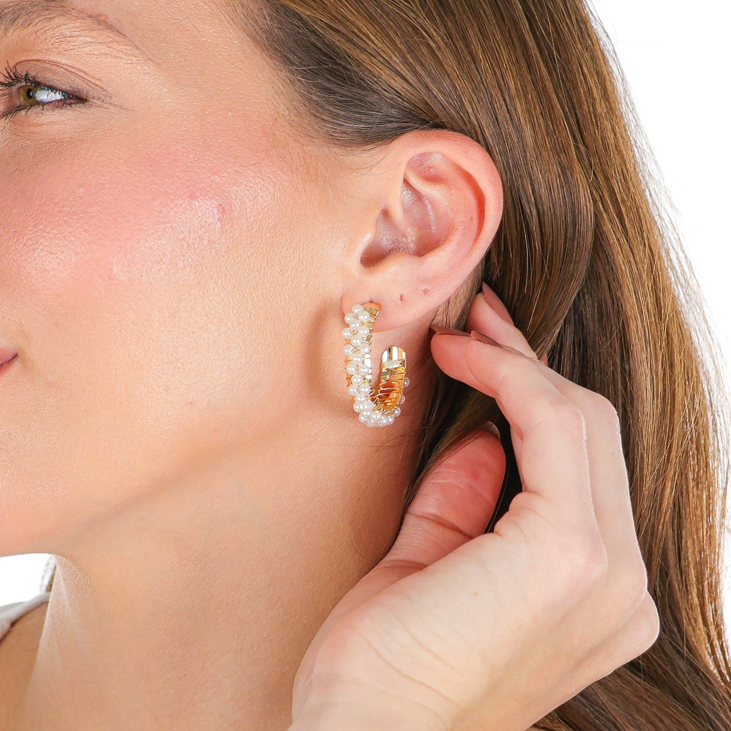 Treasured Pearl Hoops Gold