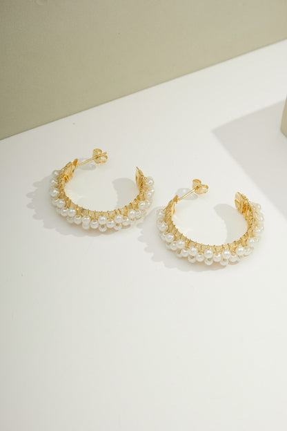 Treasured Pearl Hoops Gold