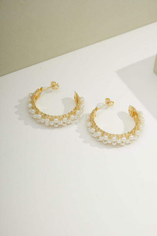 Treasured Pearl Hoops Gold