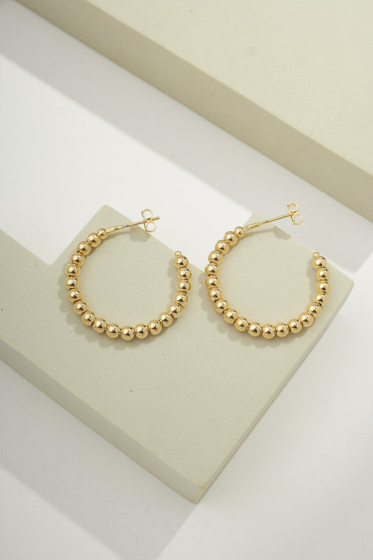 Classic Beaded Open Hoops Gold