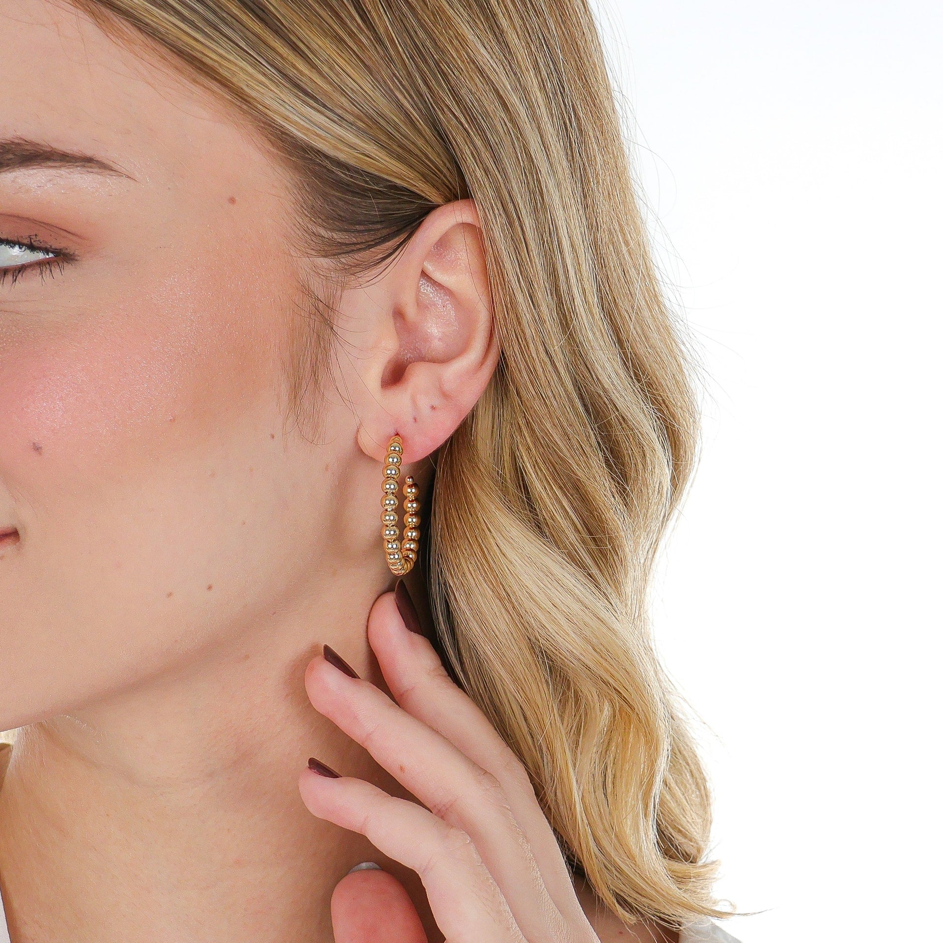 Classic Beaded Open Hoops Gold