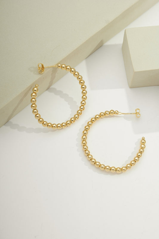 Grande Beaded Open Hoops Gold