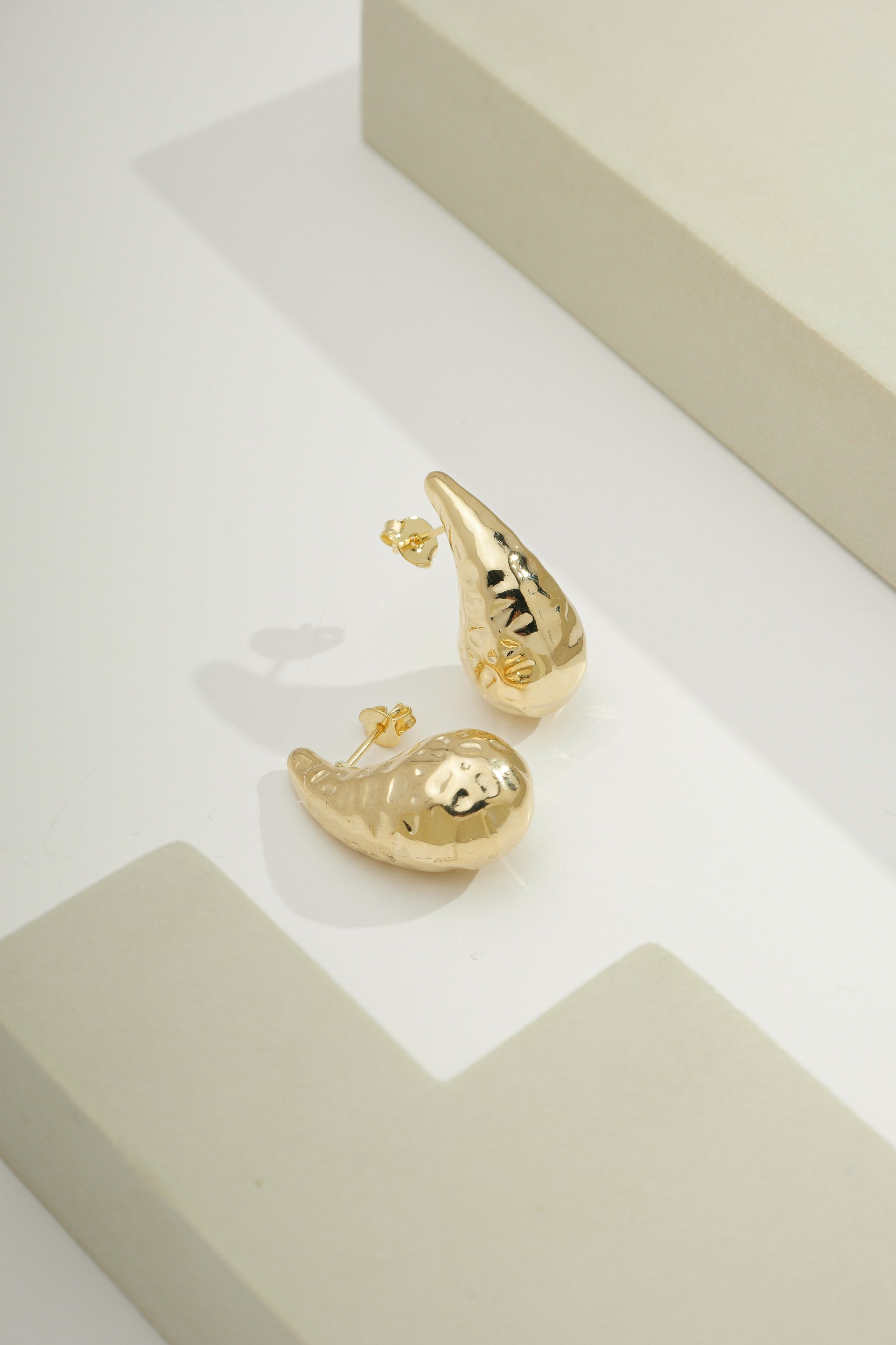 Small Hammered Teardrop Earrings Gold