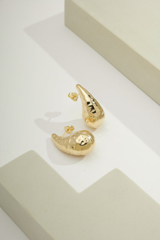 Small Hammered Teardrop Earrings Gold