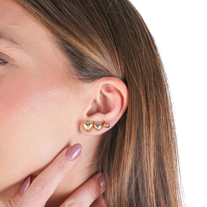 Puffy Gold Heart Stud Set