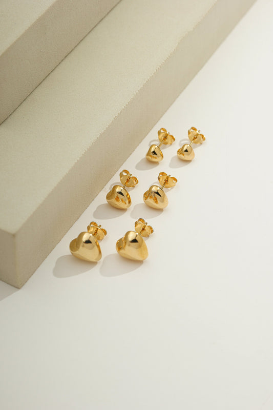 Puffy Gold Heart Stud Set