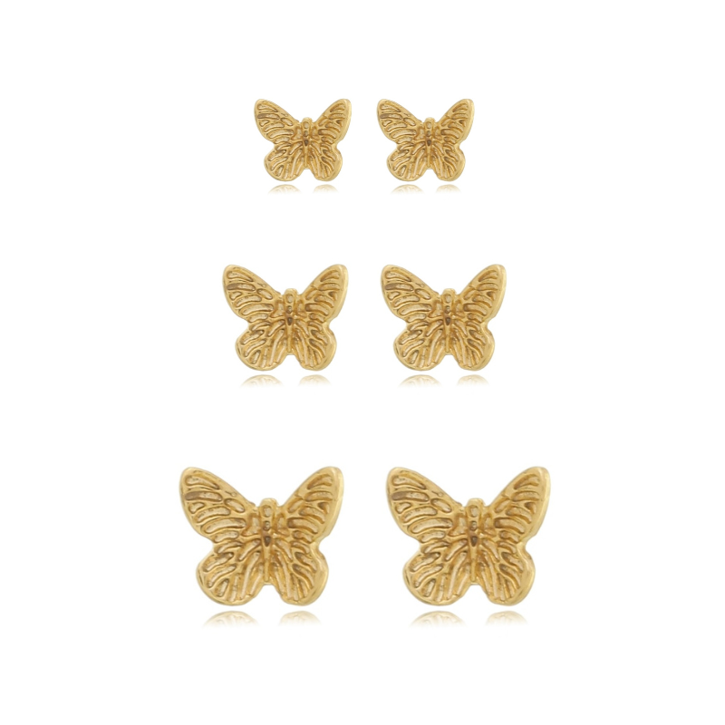 Textured Butterfly Stud Earrings - Set of 3 Sizes
