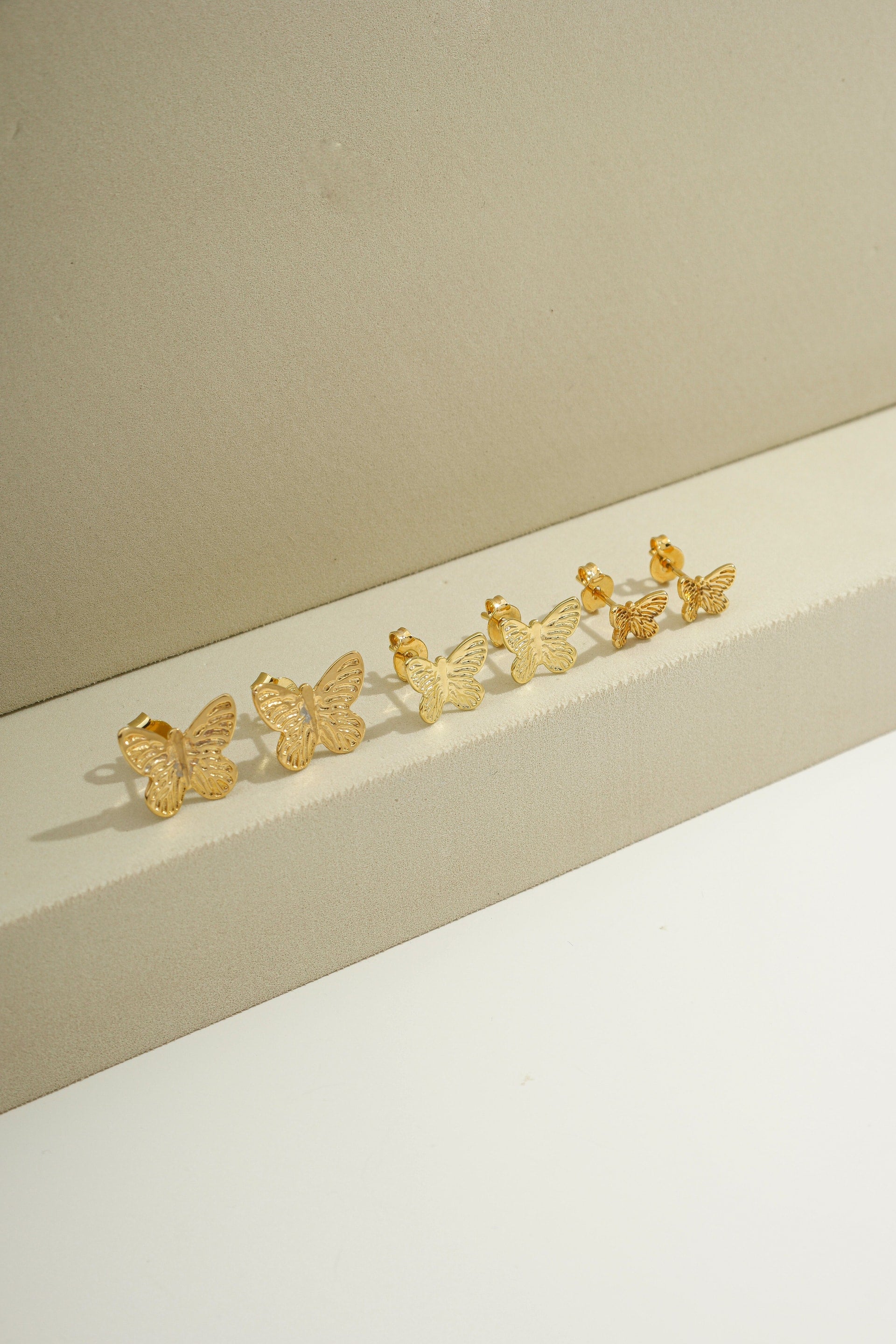 Textured Butterfly Stud Earrings - Set of 3 Sizes