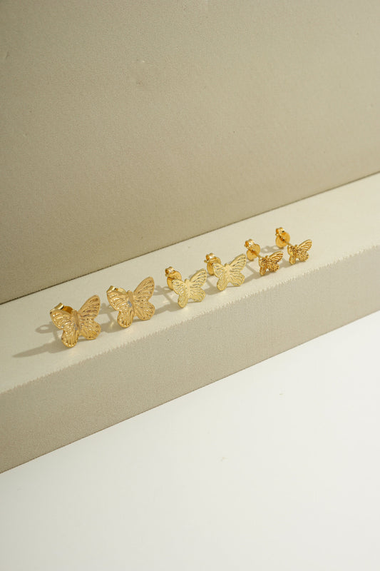 Textured Butterfly Stud Earrings - Set of 3 Sizes