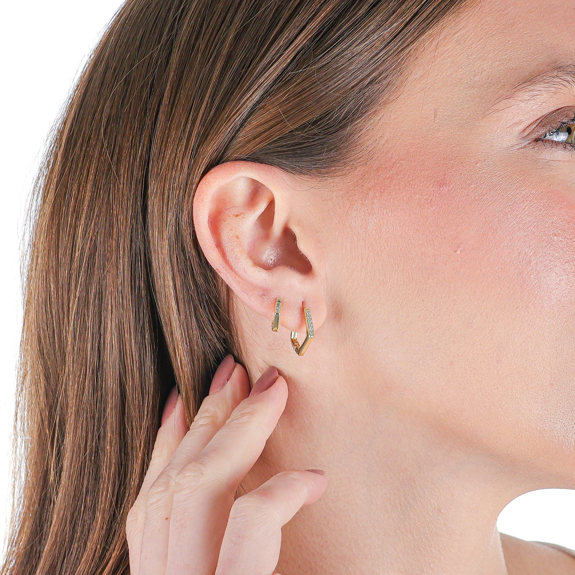 Geometric Pavé Huggie Set Gold