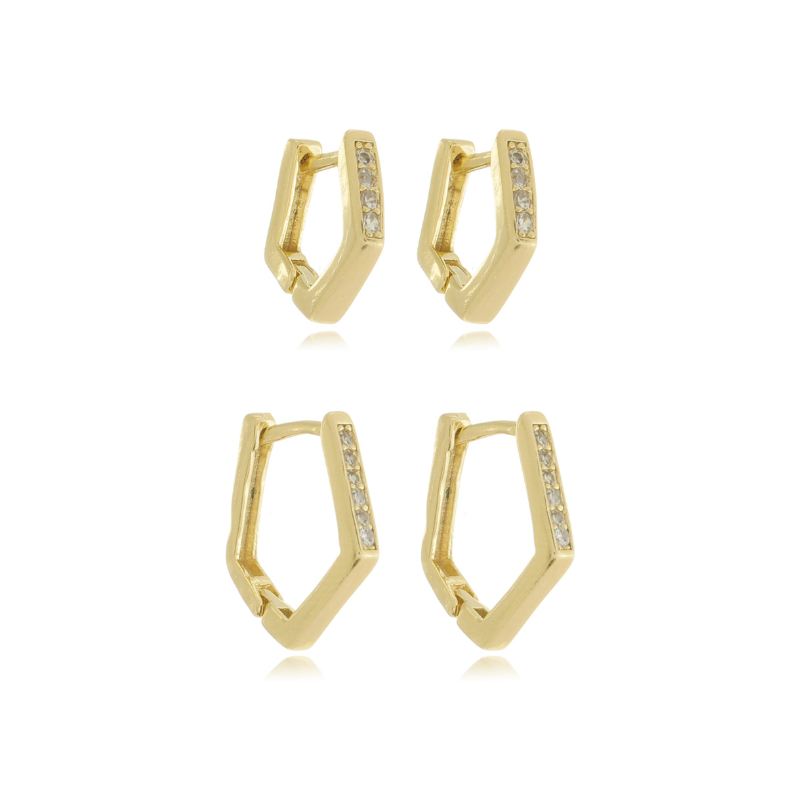 Geometric Pavé Huggie Set Gold