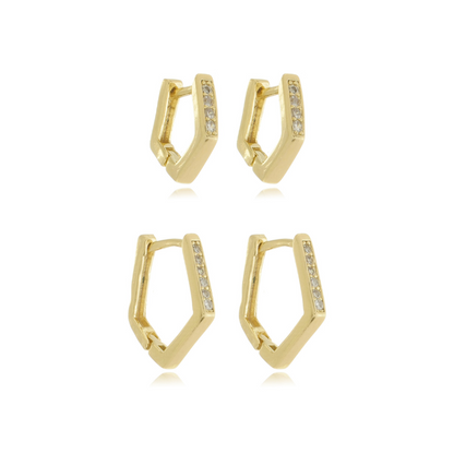 Geometric Pavé Huggie Set Gold