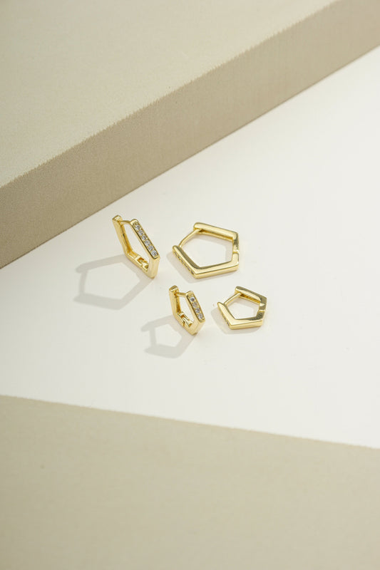 Geometric Pavé Huggie Set Gold