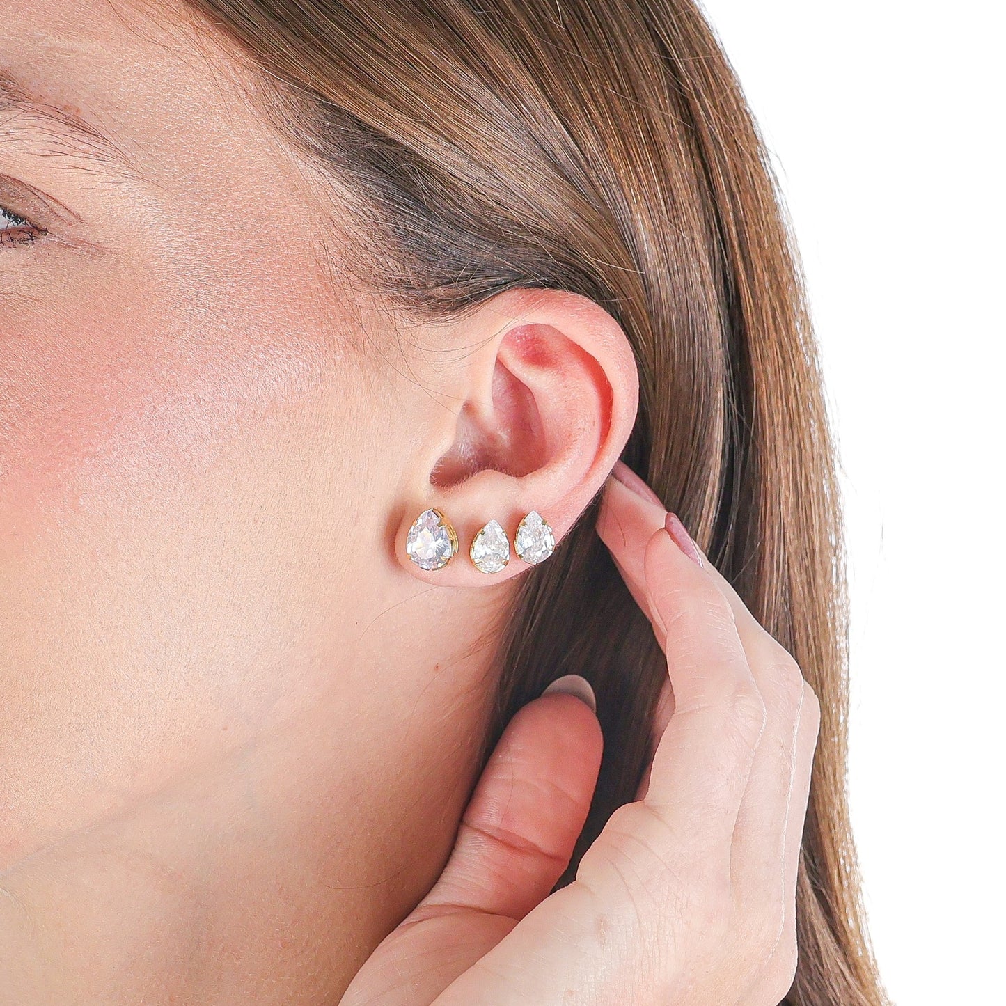 Pear-Cut Crystal Stud Double Pairs