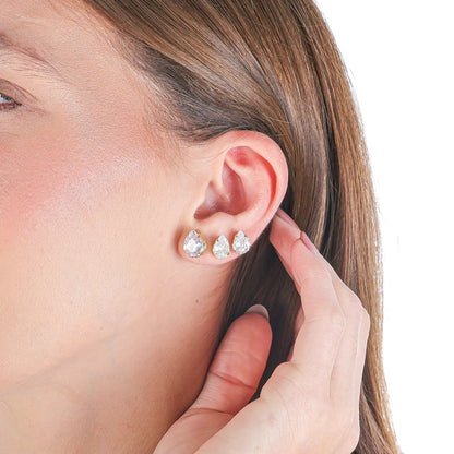 Pear-Cut Crystal Stud Double Pairs