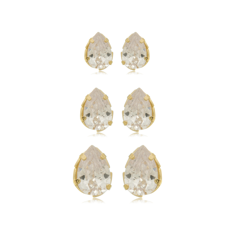 Pear-Cut Crystal Stud Double Pairs
