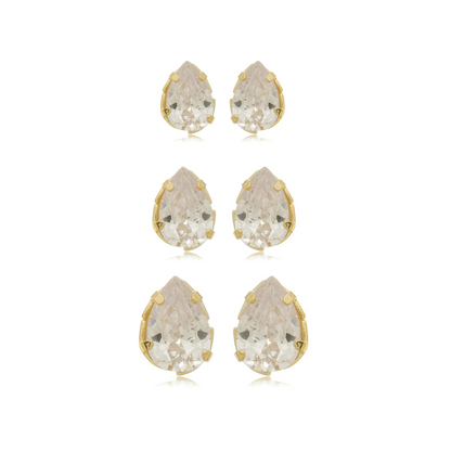 Pear-Cut Crystal Stud Double Pairs