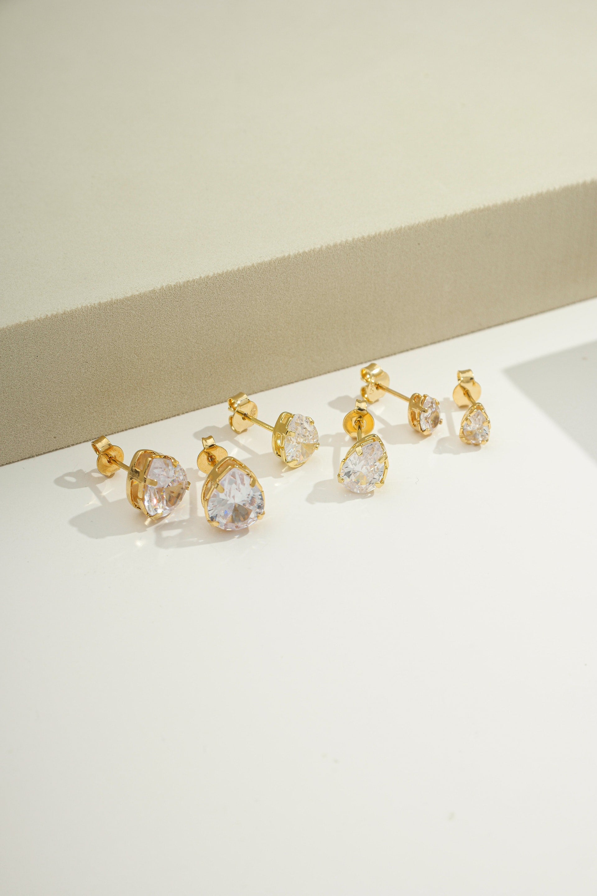 Pear-Cut Crystal Stud Double Pairs
