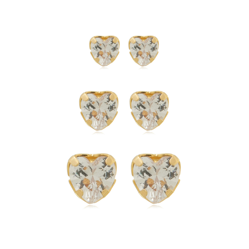 Heart-Cut Crystal Stud Earrings Set