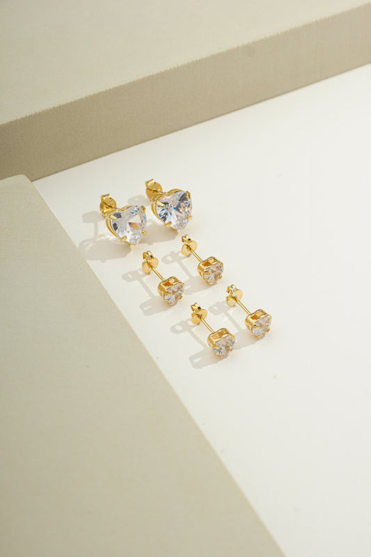Heart-Cut Crystal Stud Earrings Set