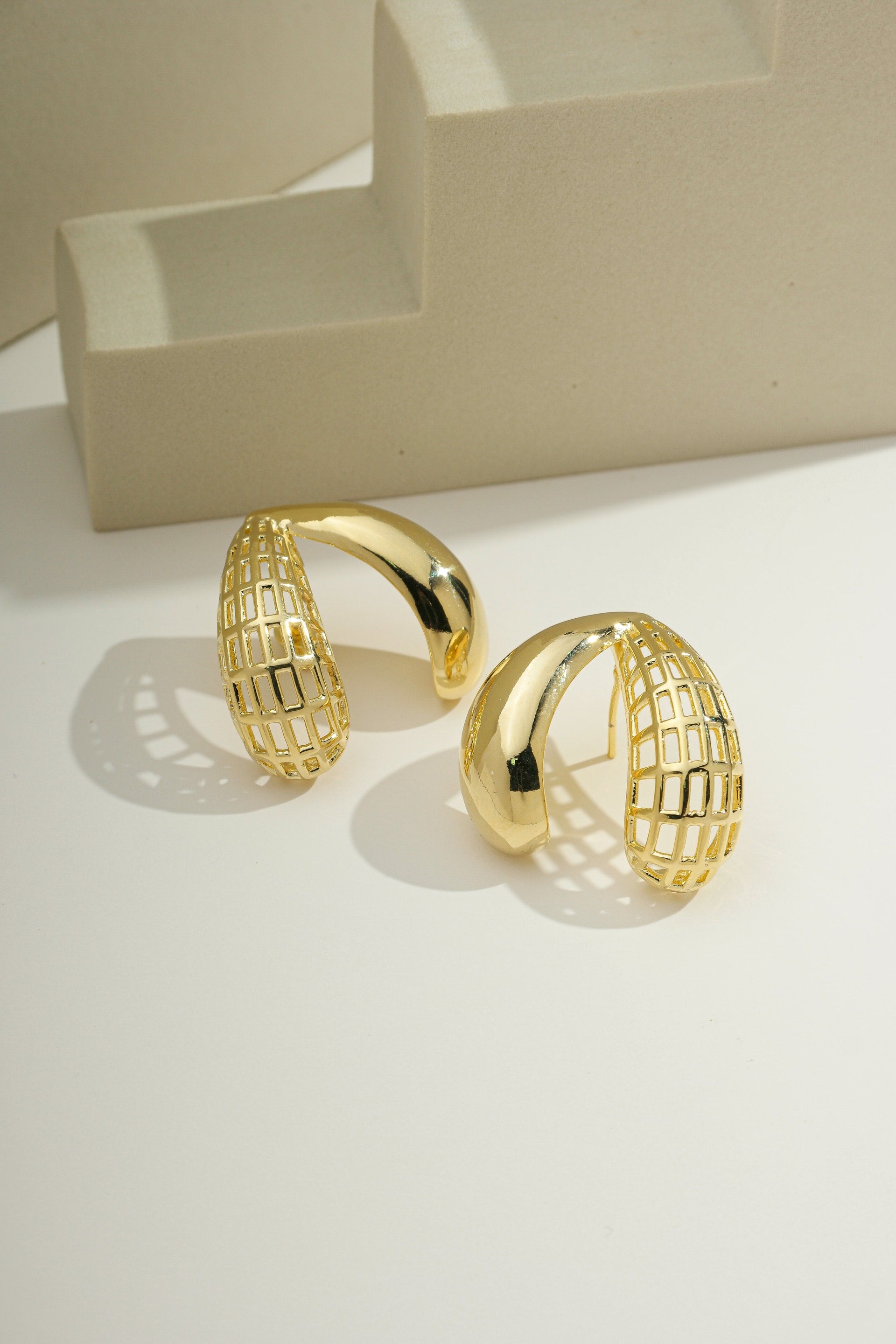 Duo Grid Hoops Gold