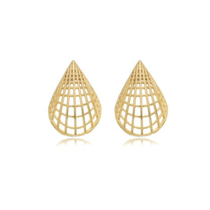Grid Teardrop Earring Gold