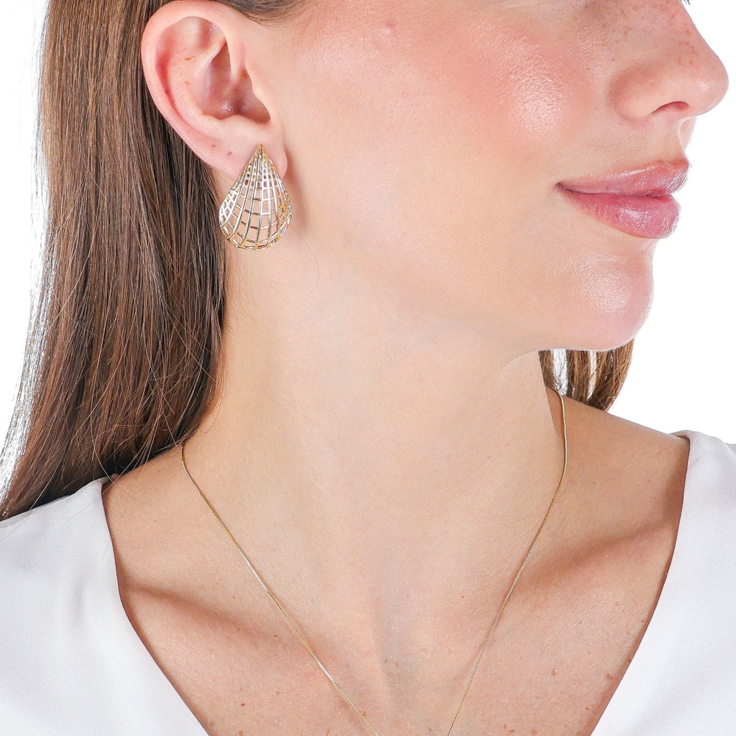 Grid Teardrop Earring Gold