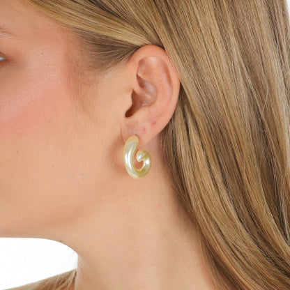 Pearlized Spiral Hoops Gold