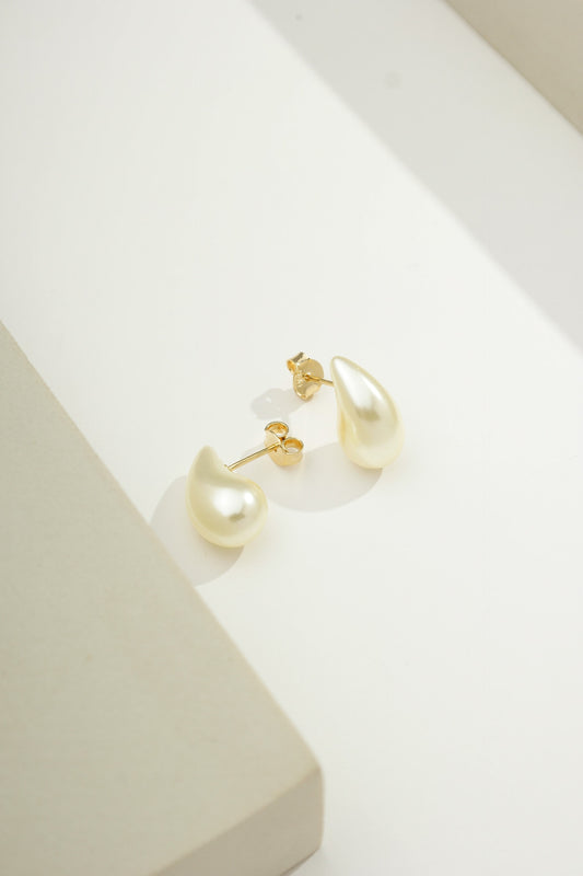 Small Pearlized Teardrop Earrings Gold