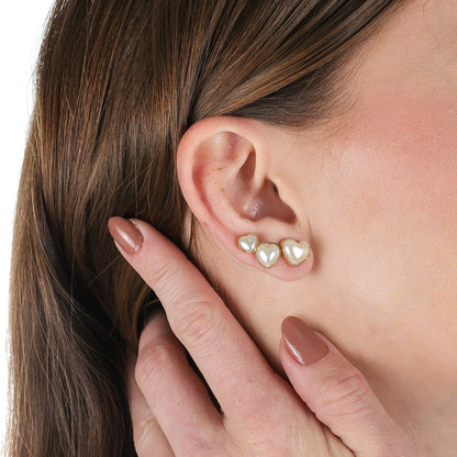 Pearlized Heart Stud Earrings Set Gold